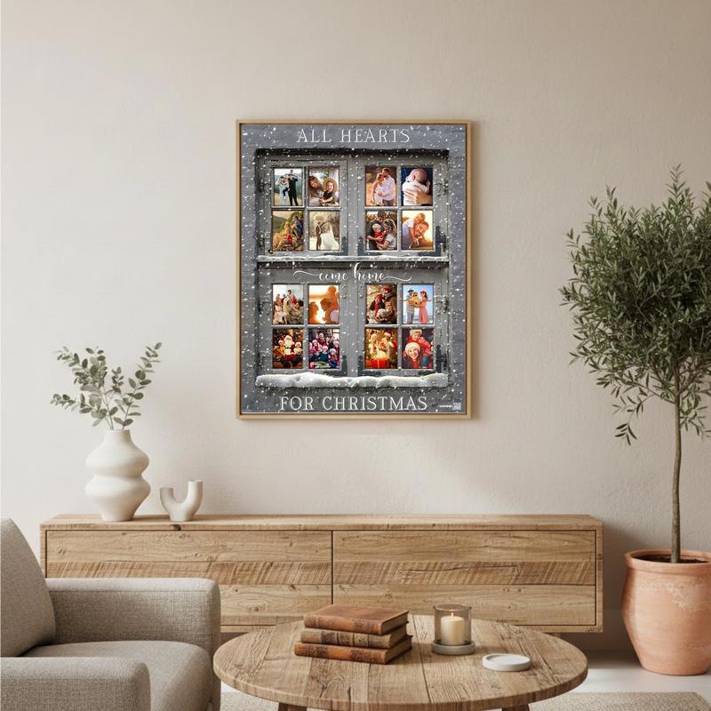 Grey Christmas Window Photo Canvas All Hearts Come Home