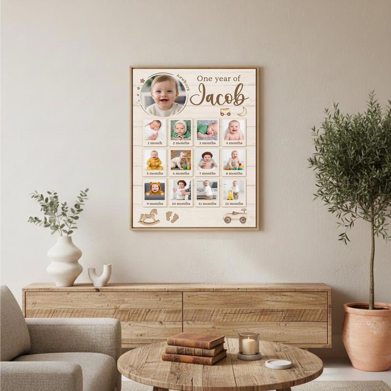 Baby's Journey First Year Photo Collage Rustic Keepsake Canvas