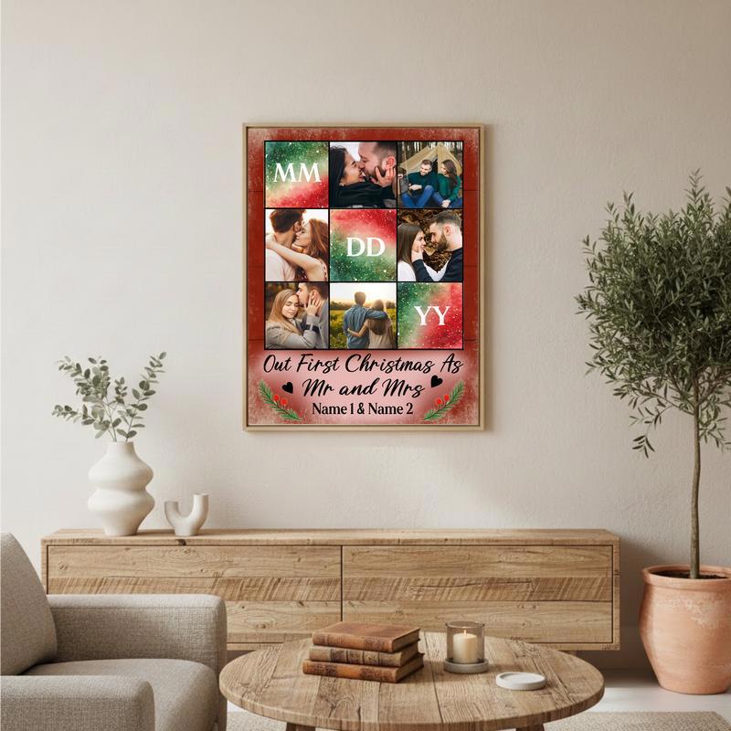 Celebrate Your First Christmas Together - Mr & Mrs Photo Canvas