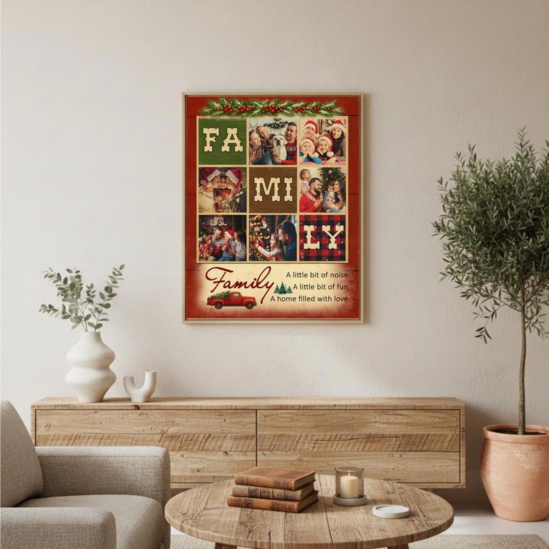 Cherished Family Photos & Quote Rustic Christmas Gift Canvas