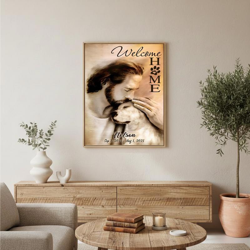 Comforting Christian Pet Loss - Jesus Arms Dog Memorial Canvas