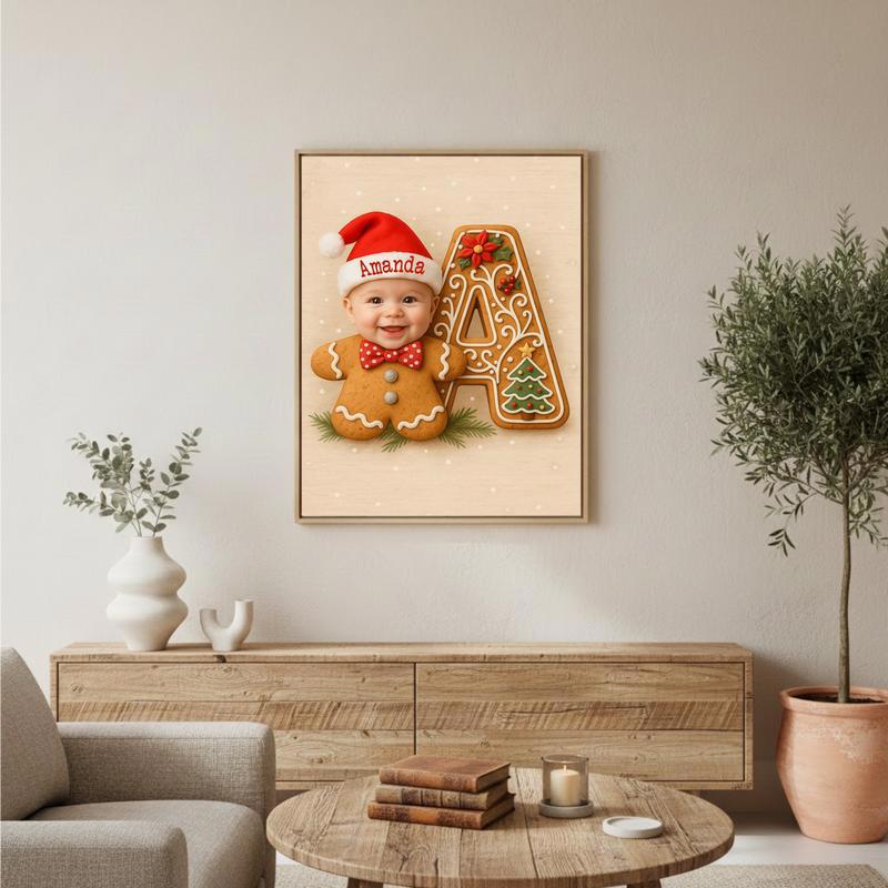 Custom Baby's First Christmas Gingerbread Letter Canvas Keepsake