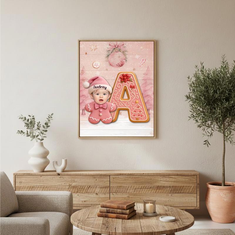 Custom Baby’s 1st Holiday Keepsake - Baby Pink Gingerbread Canvas