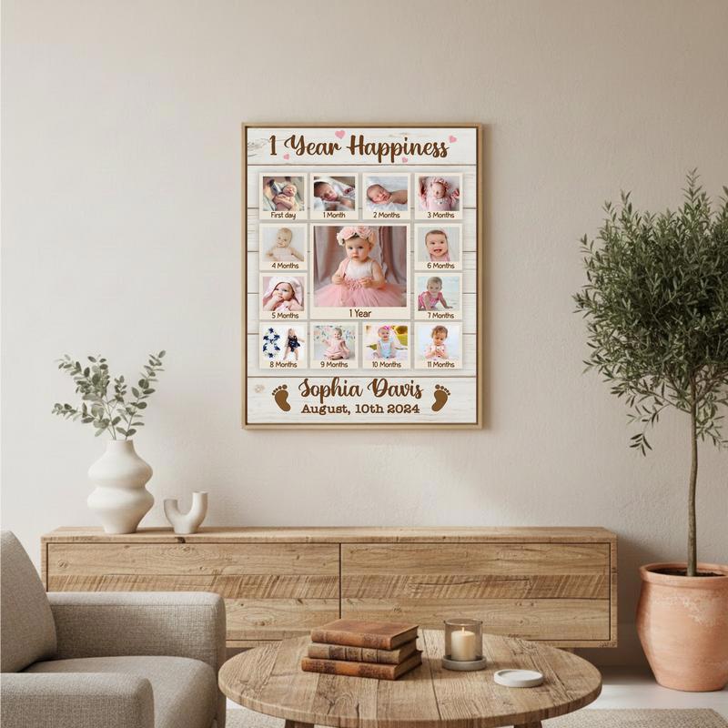 Custom Baby's 1st Year Photo Collage Canvas - 12 Months Milestone