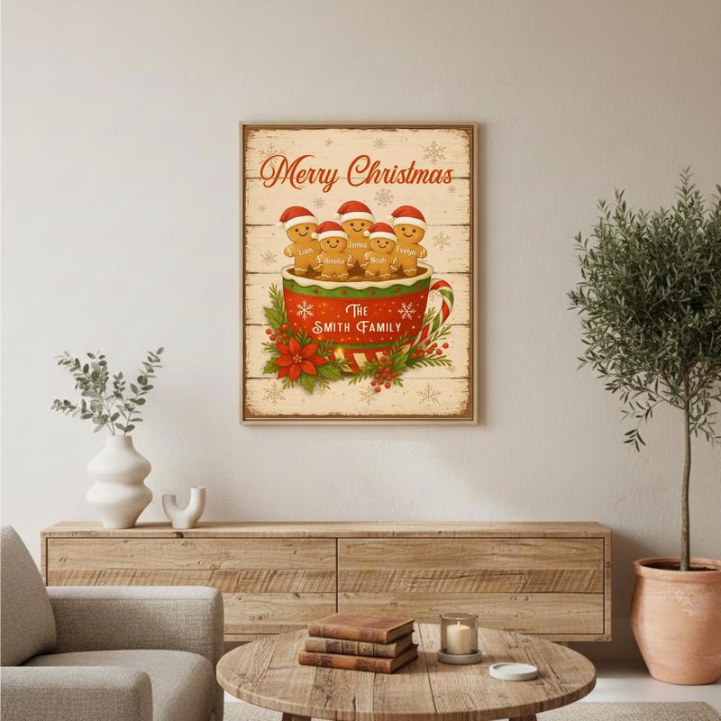 Custom Christmas Keepsake - Gingerbread Family Cup Canvas