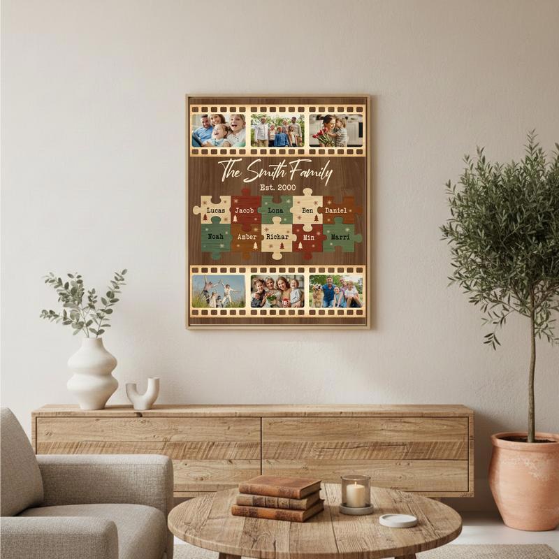 Custom Christmas Photo Collage Canvas - Family Puzzle Keepsake