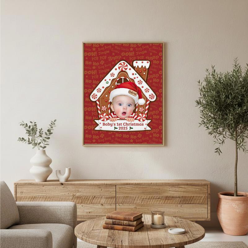 Custom Face Gingerbread House - Baby's First Christmas Canvas