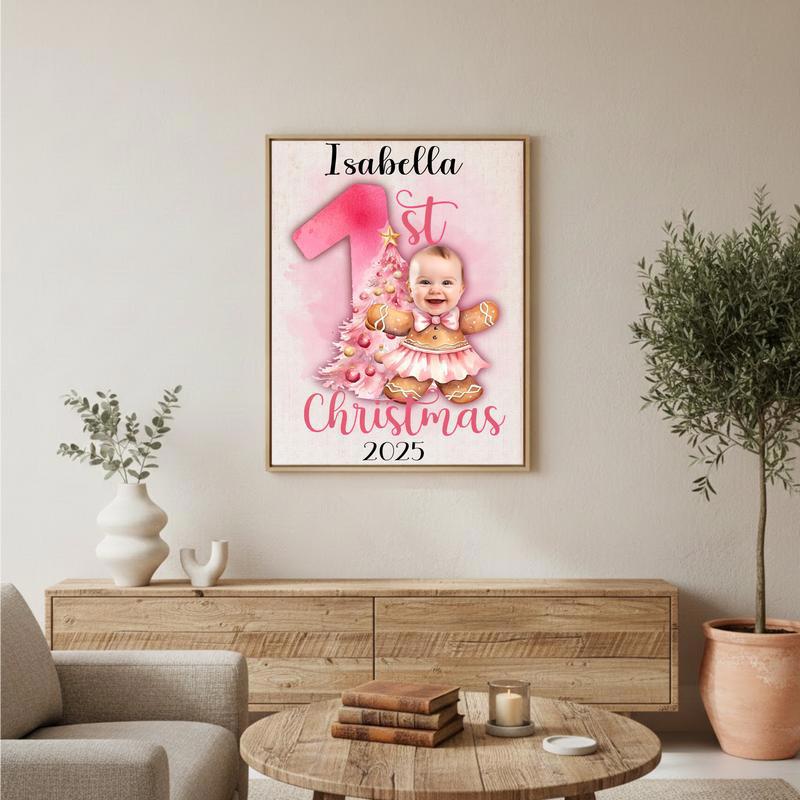Custom Pink Gingerbread Ballerina Canvas - Baby Girl 1st Christmas