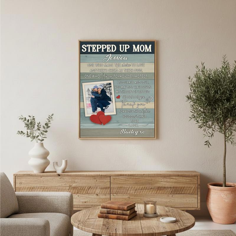 Custom Stepped Up Mom Gift - Rustic Mother's Day Canvas