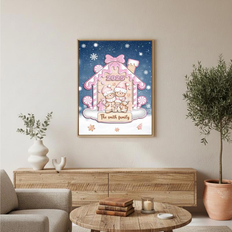 Cute Holiday Home Decor - Custom Pink Gingerbread Family Canvas