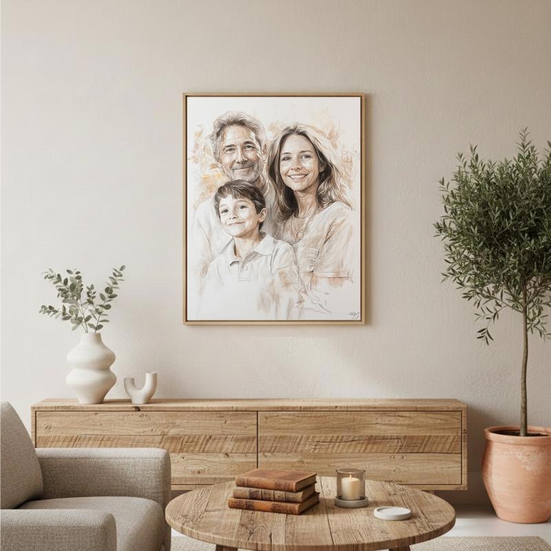 Vibrant Sketch Art Hand-Drawn Family Portrait Keepsake Canvas