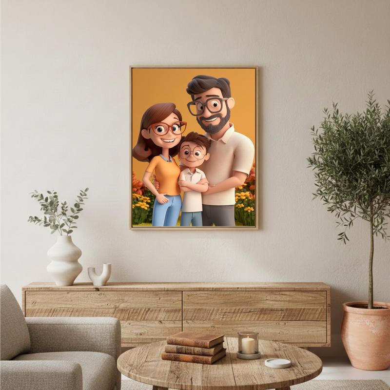 Vibrant Family Fun Custom 3D Cartoon Canvas Portrait
