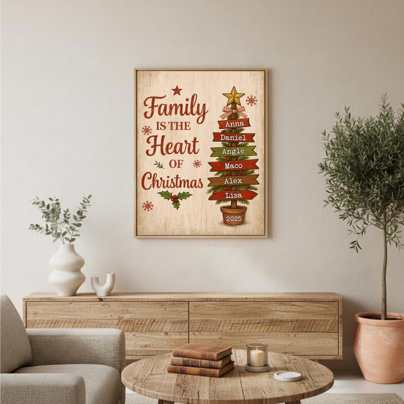 Family Is The Heart Of Christmas - Personalized Family Tree Canvas