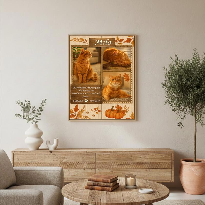 Heartfelt Cat Remembrance - Custom Photo Collage Memorial Canvas