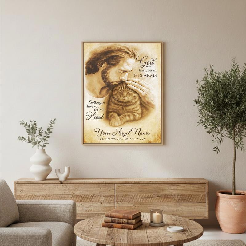 Heavenly Cat Memorial Photo Gift - "In God's Arms" Canvas
