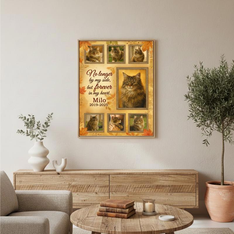 Loss Tribute Photo Frame - Autumn Pet Cat Keepsake Canvas
