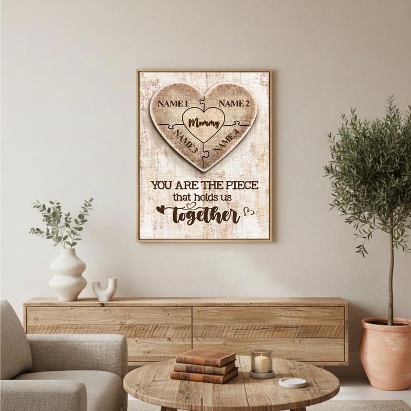 Personalized Canvas Mom Connects Our Family with Heart Puzzle Name