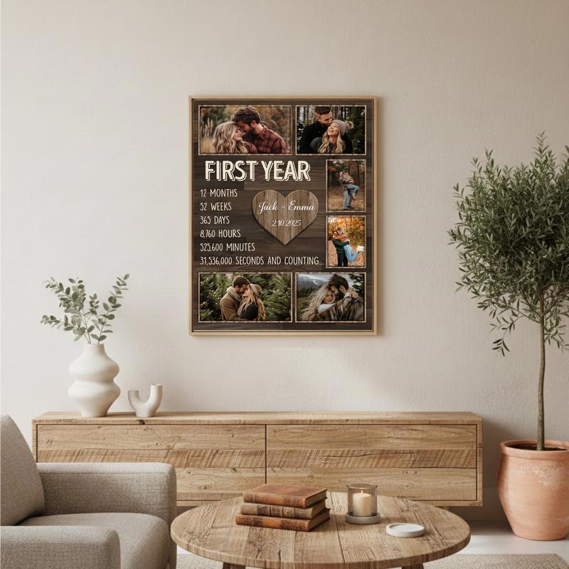Our First Year - Rustic Photo Collage Anniversary Canvas