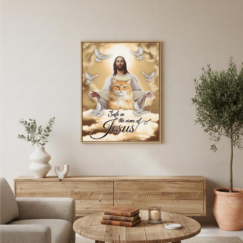 Safe In The Arms Of Jesus - Personalized Cat Memorial Canvas