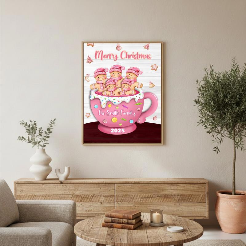 Sweet Pink Gingerbread Family Christmas Keepsake Custom Canvas