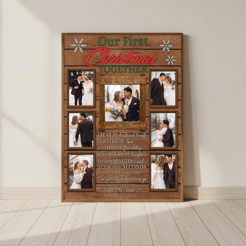 A Couple's First Christmas & 1st Anniversary Photo Collage Canvas - Personalize Wall Art