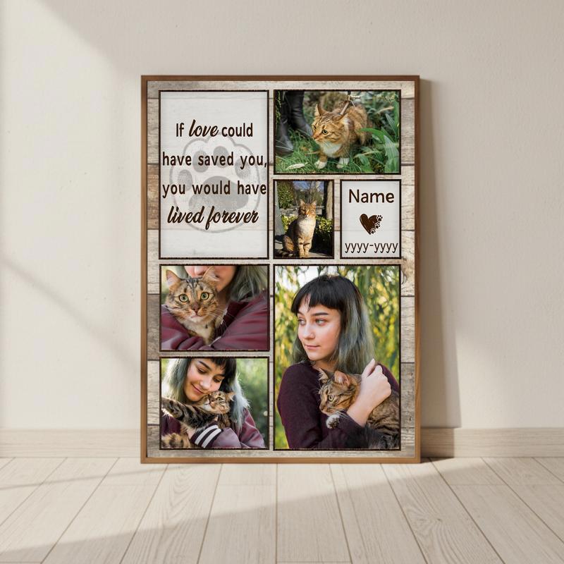 A Fur-Ever Love - Personalized Cat Memorial Collage Canvas - Personalize Wall Art