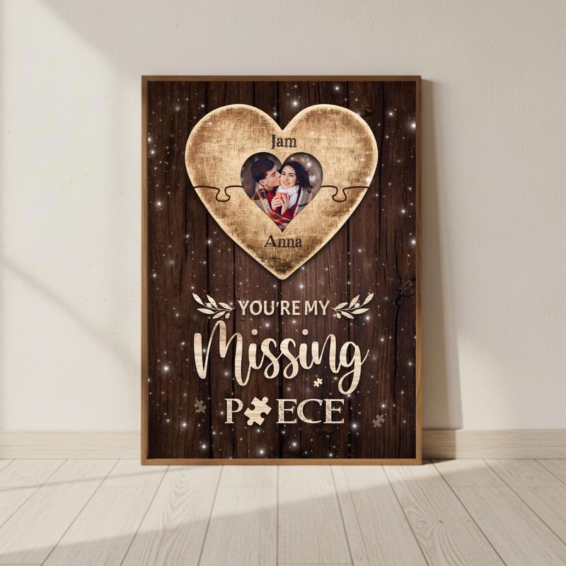 A Missing Piece Of My Heart - Personalized Valentine Puzzle Canvas - Personalize Wall Art