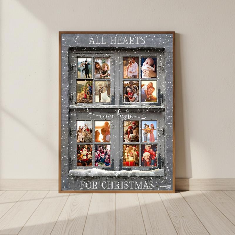 Grey Christmas Window Photo Canvas All Hearts Come Home - Personalize Wall Art