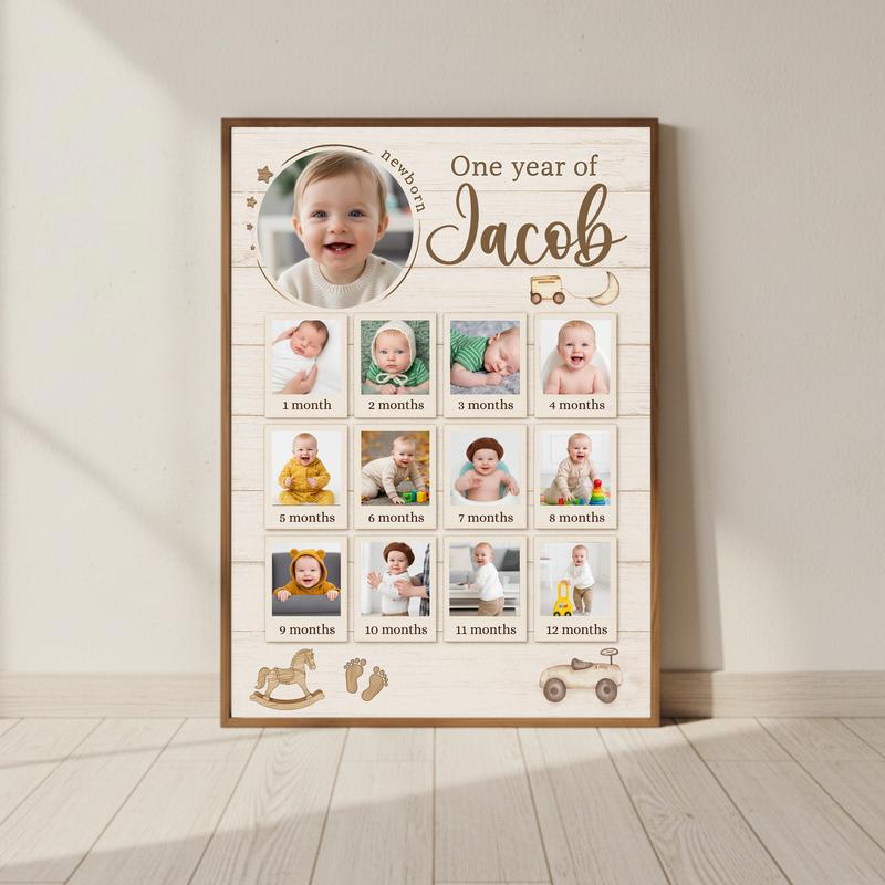 Baby's Journey First Year Photo Collage Rustic Keepsake Canvas