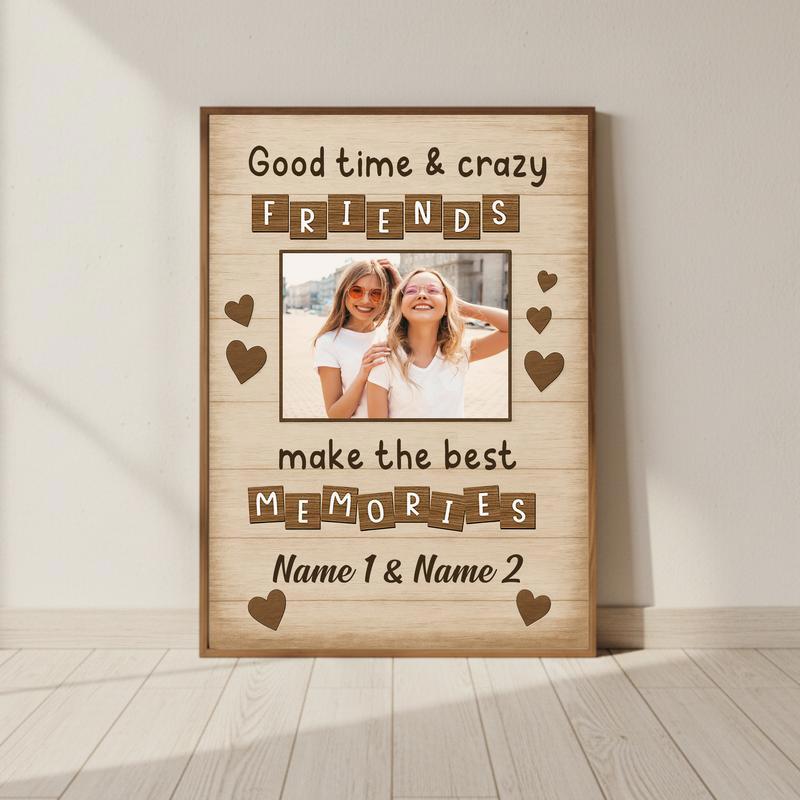 Besties Keepsake Canvas - Personalized Rustic Friendship Art Gift - Personalize Wall Art
