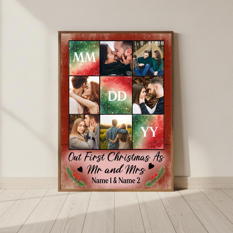 Celebrate Your First Christmas Together - Mr & Mrs Photo Canvas - Personalize Wall Art