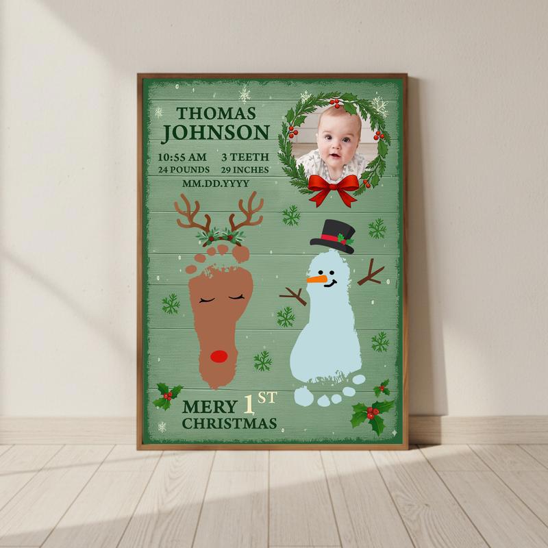 Cherish Baby's First Christmas - Personalized Footprints Canvas - Personalize Wall Art