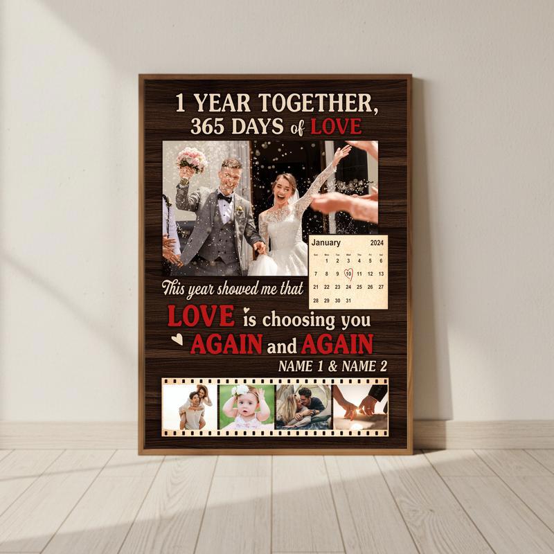 Cherish Your First Year - Custom Wedding Photo Collage Canvas - Personalize Wall Art