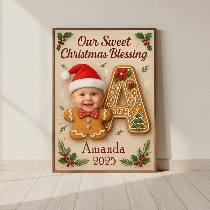 Cherished Baby's First Christmas Personalized Gingerbread Canvas - Personalize Wall Art