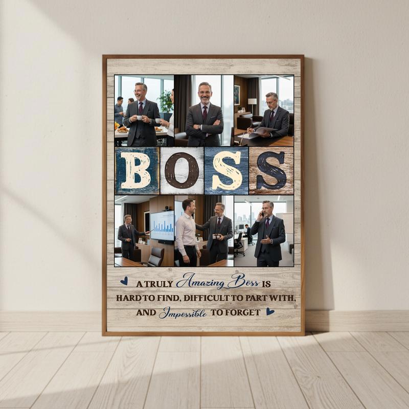 Cherished Boss Retirement Photo Collage Gift Canvas - Personalize Wall Art