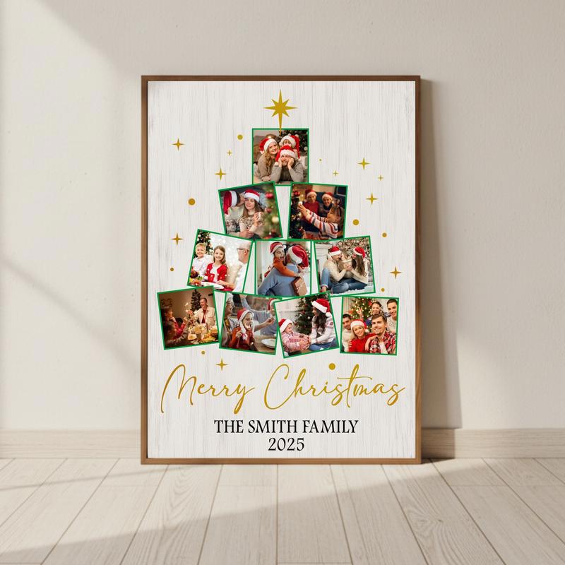 Cherished Christmas Photo Family Tree Custom Canvas - Holiday Home Decor - Personalize Wall Art
