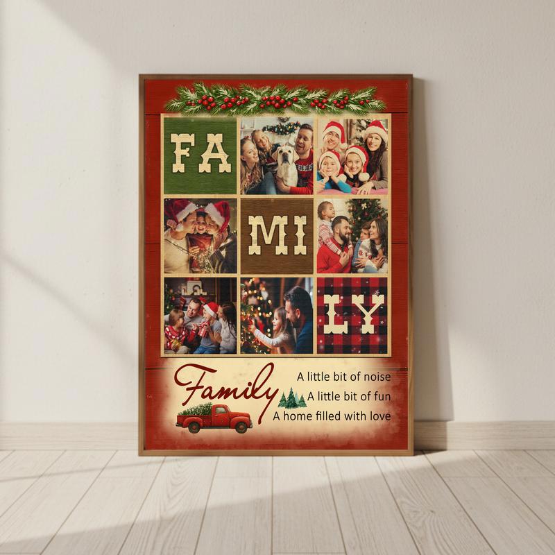 Cherished Family Photos & Quote Rustic Christmas Gift Canvas - Personalize Wall Art
