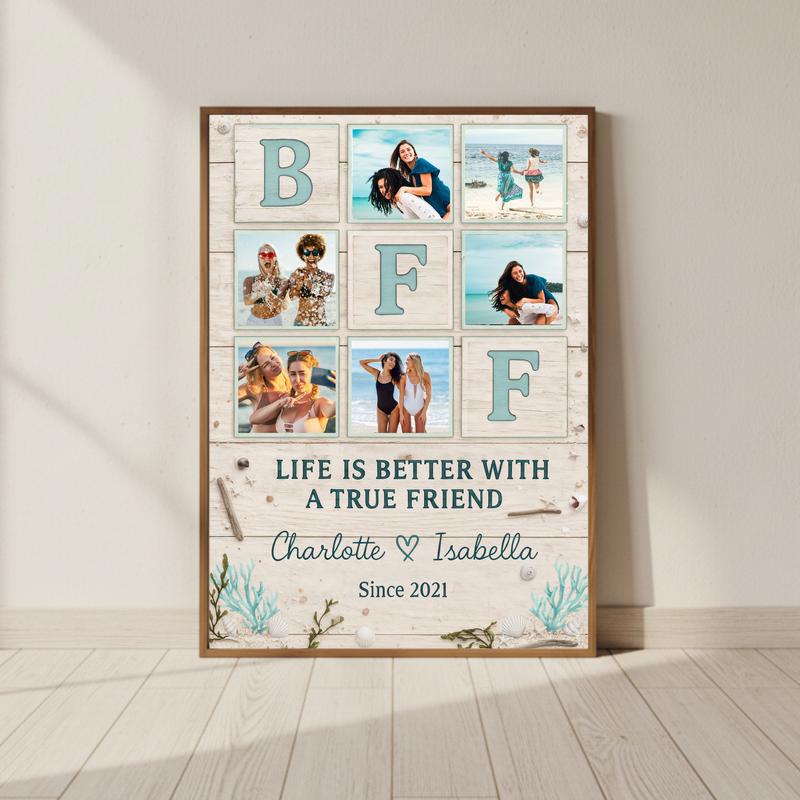 Coastal Vibe Friendship Keepsake - Best Friend Forever Canvas - Personalize Wall Art