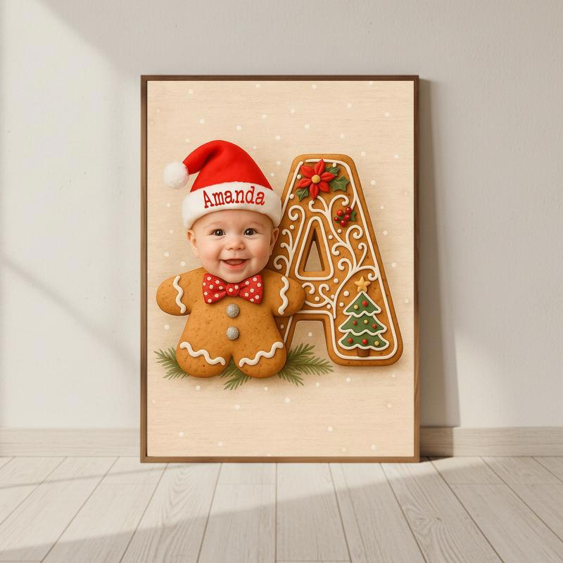 Custom Baby's First Christmas Gingerbread Letter Canvas Keepsake - Personalize Wall Art