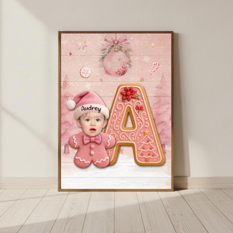 Custom Baby’s 1st Holiday Keepsake - Baby Pink Gingerbread Canvas - Personalize Wall Art