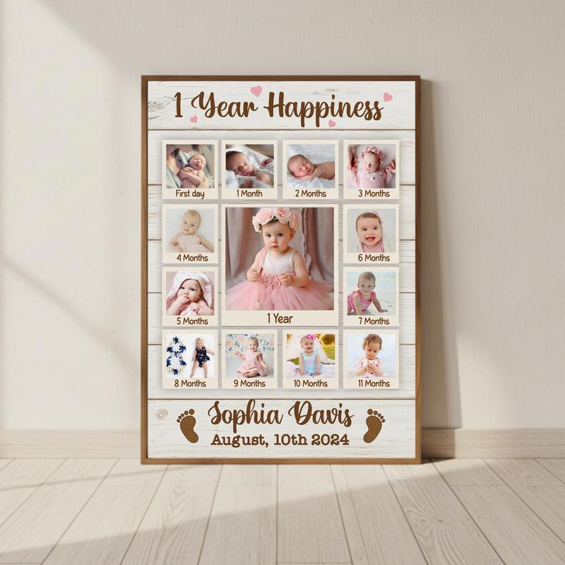 Custom Baby's 1st Year Photo Collage Canvas - 12 Months Milestone - Personalize Wall Art