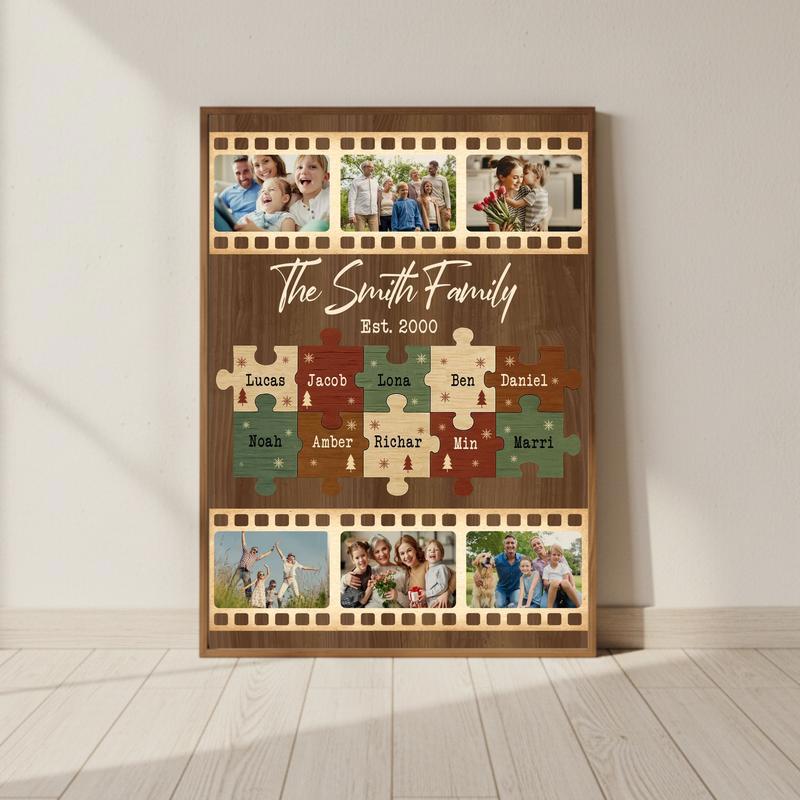 Custom Christmas Photo Collage Canvas - Family Puzzle Keepsake - Personalize Wall Art