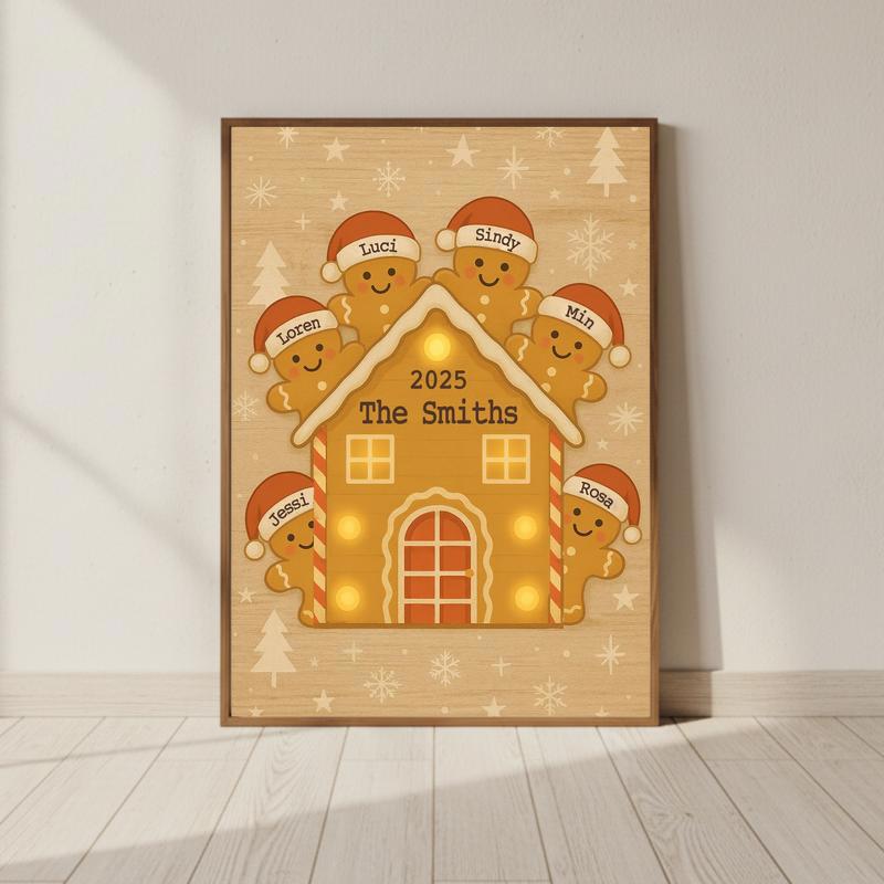 Custom Family Gingerbread House Canvas Art For Christmas Decor - Personalize Wall Art