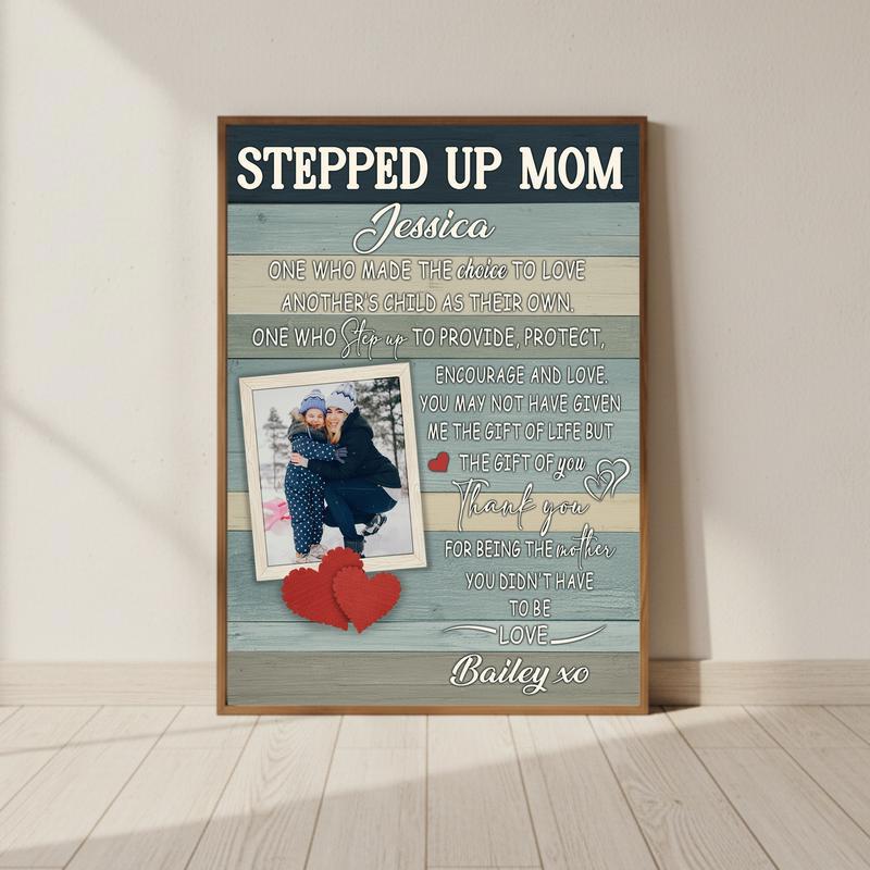 Custom Stepped Up Mom Gift - Rustic Mother's Day Canvas - Personalize Wall Art