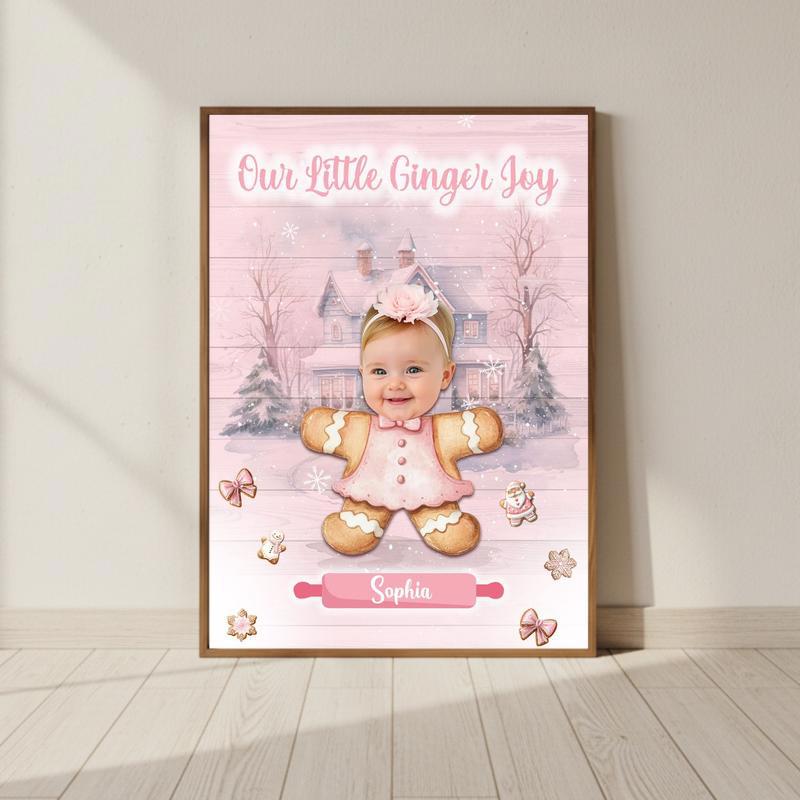 Daughter's Keepsake - Custom Pink Gingerbread Christmas Canvas - Personalize Wall Art