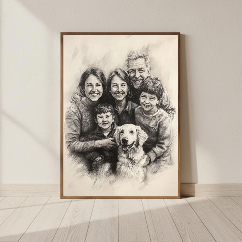Heirloom Charcoal Sketch Canvas Timeless Family Wall Art - Personalize Wall Art
