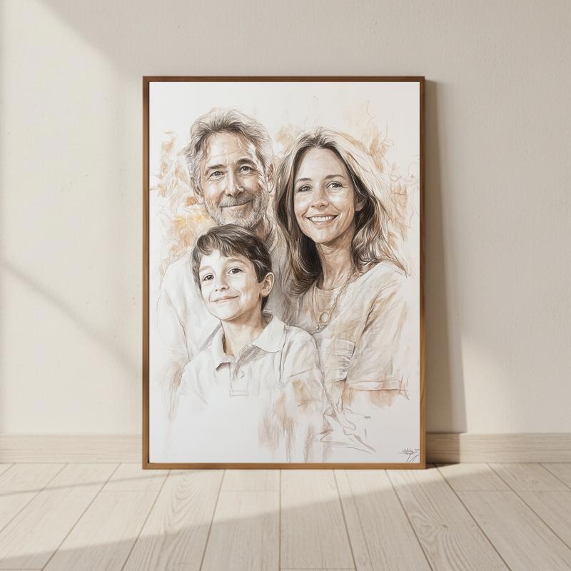 Vibrant Sketch Art Hand-Drawn Family Portrait Keepsake Canvas - Personalize Wall Art