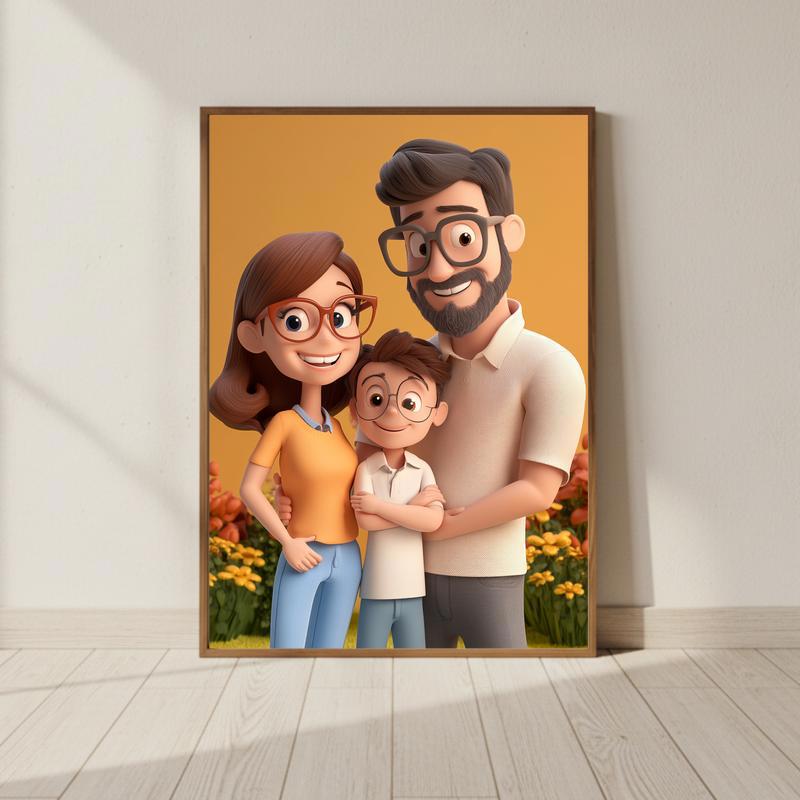 Vibrant Family Fun Custom 3D Cartoon Canvas Portrait - Personalize Wall Art