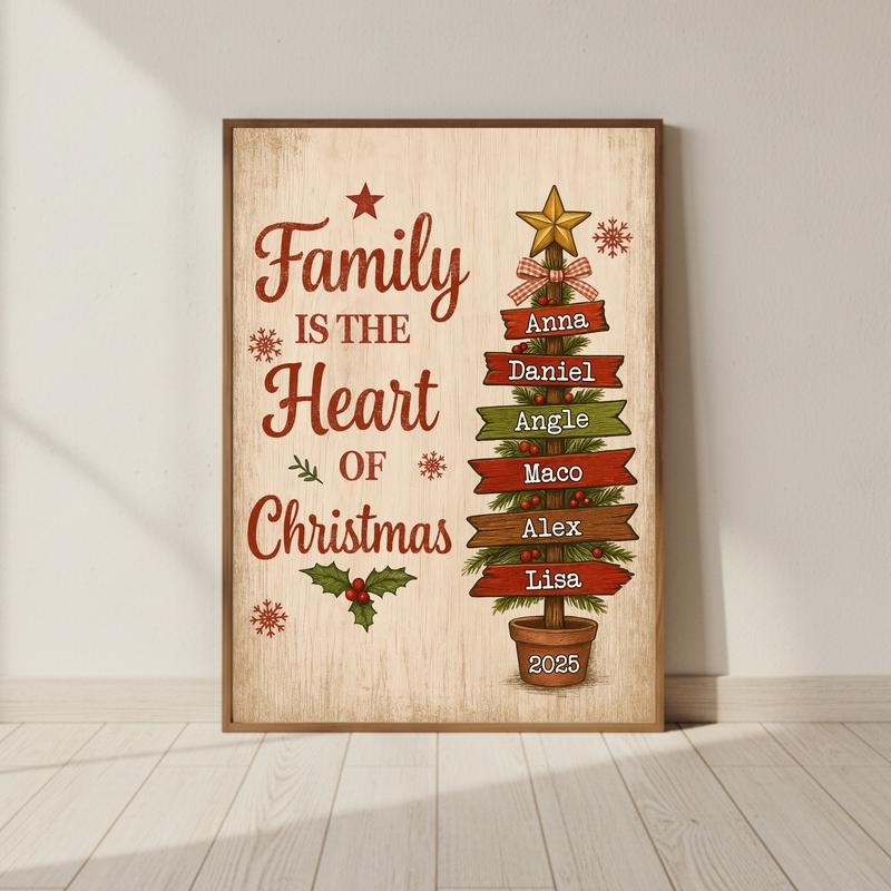 Family Is The Heart Of Christmas - Personalized Family Tree Canvas - Personalize Wall Art