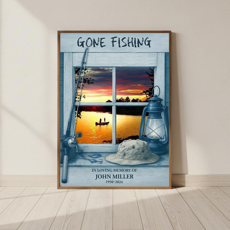 Fisherman's Personalized Remembrance - Gone Fishing Tribute Canvas - Personalize Wall Art